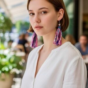Handmade Pink Multicolor Silk Tassel Earrings -